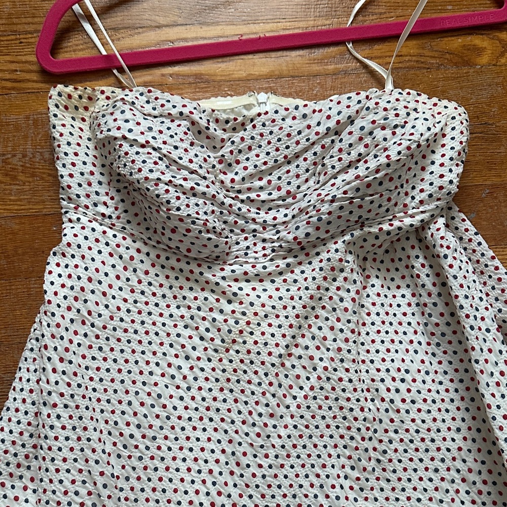 J. Crew Strapless Dress - White with blue and Red polka Dots